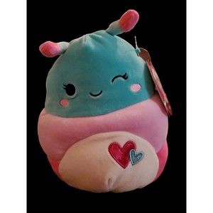 Squishmallow 8" Fluxie Caterpillar Teal Pink Hearts Valentines Plush 2023 New